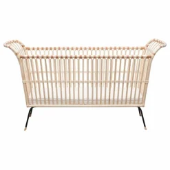Sale Bermbach Handcrafted Lit bébé Frederick en rotin - Liens cuir Naturel