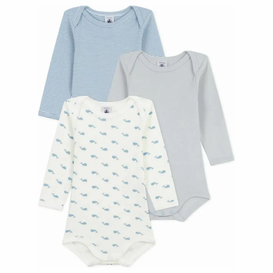 Petit Bateau Bodies, Combinaisons|Pyjamas Et Bodies*Lot 3 Bodies Baleines Coton Bio |