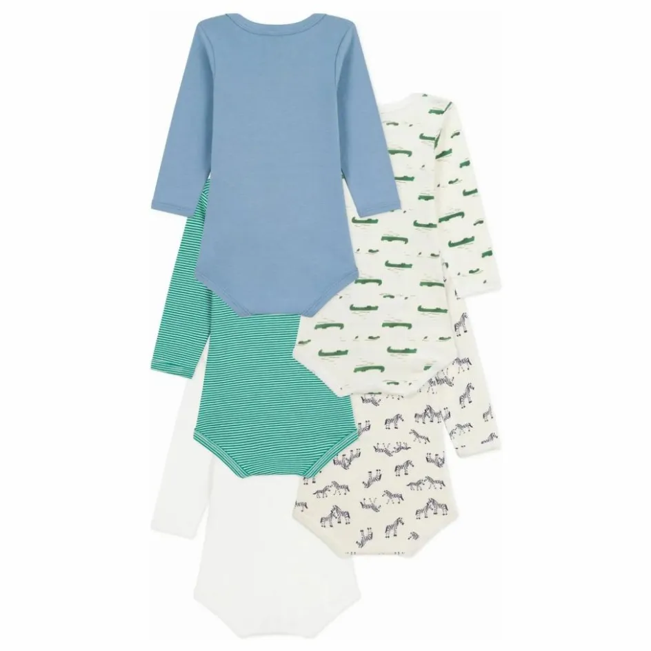 Petit Bateau Lot 5 Bodies Crocodiles Coton Bio | Ecru