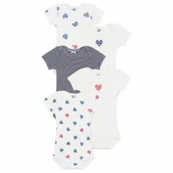 Best Petit Bateau Lot 5 Bodies Cœur Rayé Coton Bio | Ecru