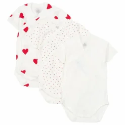 Petit Bateau Pyjamas Et Bodies|Premières Tenues*Lot 3 Bodies Cœurs Coton Bio |