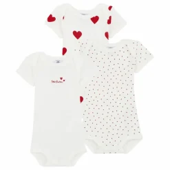 Sale Petit Bateau Lot 3 Bodies Cœurs Coton Bio | Rouge