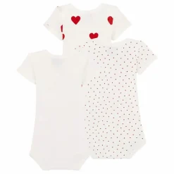 Sale Petit Bateau Lot 3 Bodies Cœurs Coton Bio | Rouge