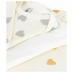 Petit Bateau Lot 3 Bodies Cœurs Pailletés Coton Bio || Pyjamas Et Bodies|Premières Tenues
