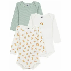 Hot Petit Bateau Lot 3 Bodies Guépards Coton Bio | Blanc