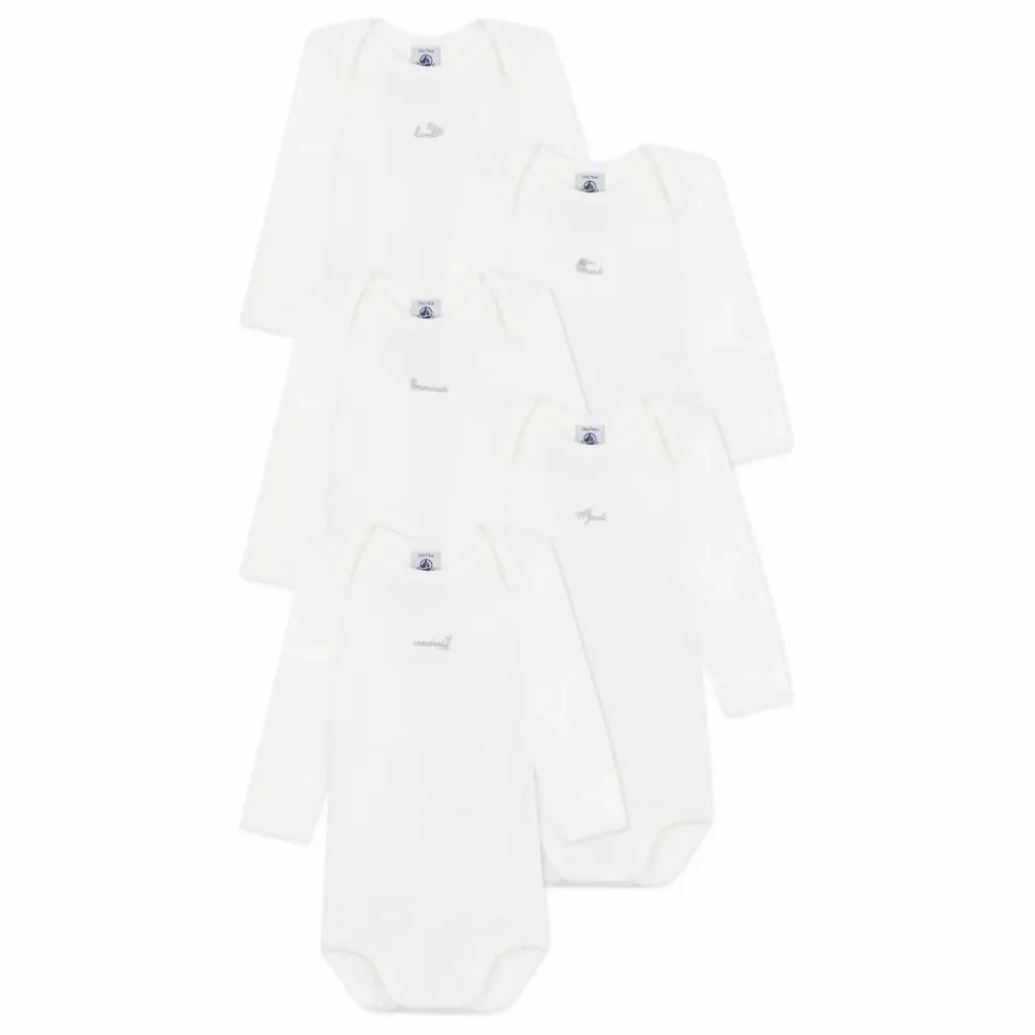 Petit Bateau Lot 5 Bodies Manches Longues Semainer Coton Bio || Bodies, Combinaisons|Pyjamas Et Bodies