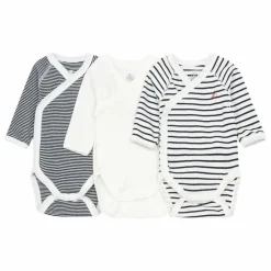Discount Petit Bateau Lot 3 Bodies Marinière Croisés Coton Bio | Blanc