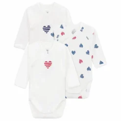 Petit Bateau Lot 3 Bodies Naissance Cœur Rayé Coton Bio || Bodies, Combinaisons|Pyjamas Et Bodies