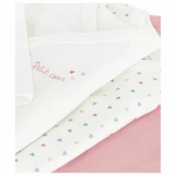 Petit Bateau Pyjamas Et Bodies|Premières Tenues*Lot 3 Bodies Petit Cœur Coton Bio |