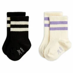 Discount Mini Rodini Lot de 2 Paires de Chaussettes Rayures Coton Bio | Ecru
