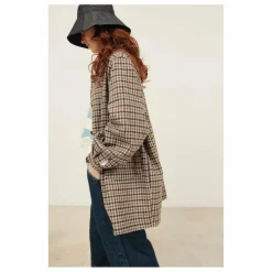 Femme Emile et Ida Manteaux, Parkas*Manteau Calvin Pied de Poule Laine |