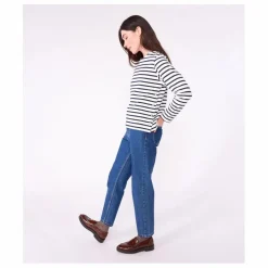 New Petit Bateau Marinière Col Bateau Coton Bio | Blanc
