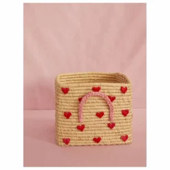 Outlet Rice Panier de rangement en raphia Cœurs Naturel