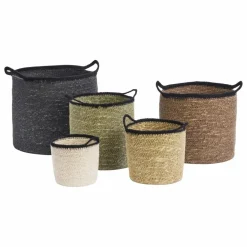 Madam Stoltz Petits Rangements*Paniers en jacinthe de mer avec anses - Set de 5