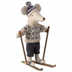 Hot Maileg Papa souris et ses skis | Bleu marine
