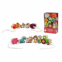 Janod Perles à enfiler en bois Ferme - Set de 11| Jouets D'Éveil