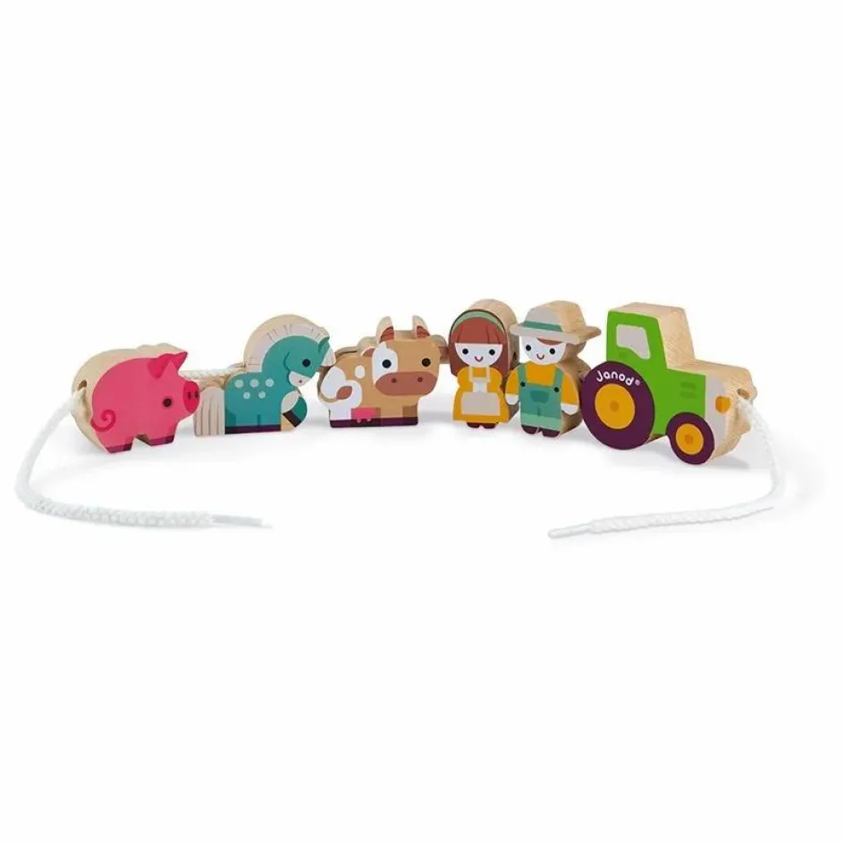 Janod Perles à enfiler en bois Ferme - Set de 11| Jouets D'Éveil