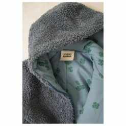 New Studio Bohème Pilote Façon Sherpa Pacha Trèfles Coton Bio | Bleu gris