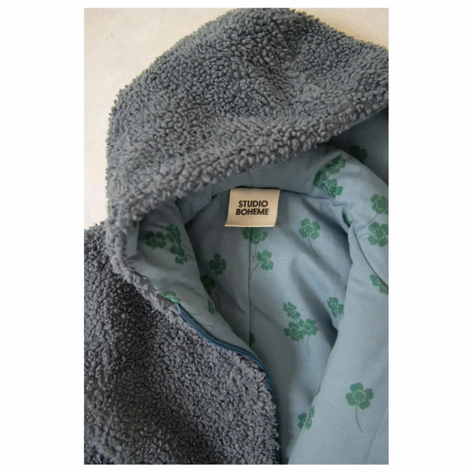 New Studio Bohème Pilote Façon Sherpa Pacha Trèfles Coton Bio | Bleu gris