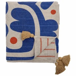 Sale Bloomingville Plaid en coton recyclé Eviaya | Bleu
