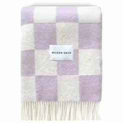 Maison Deux Plaid en laine Damier | Lilas|Enfant Linge De Lit Enfant|Linge De Lit