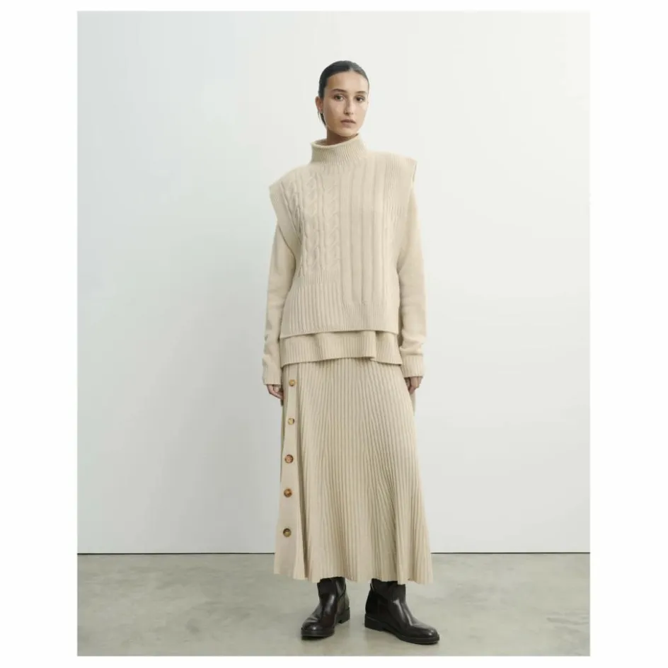 Femme Bompard Pulls, Gilets*Plastron Long Ceinturé Torsades et Côtes Cachemire |