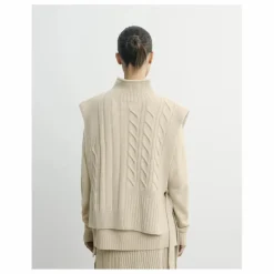 Femme Bompard Pulls, Gilets*Plastron Long Ceinturé Torsades et Côtes Cachemire |