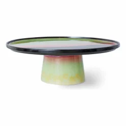 HKliving Plat à gâteau en grès | Vert amande