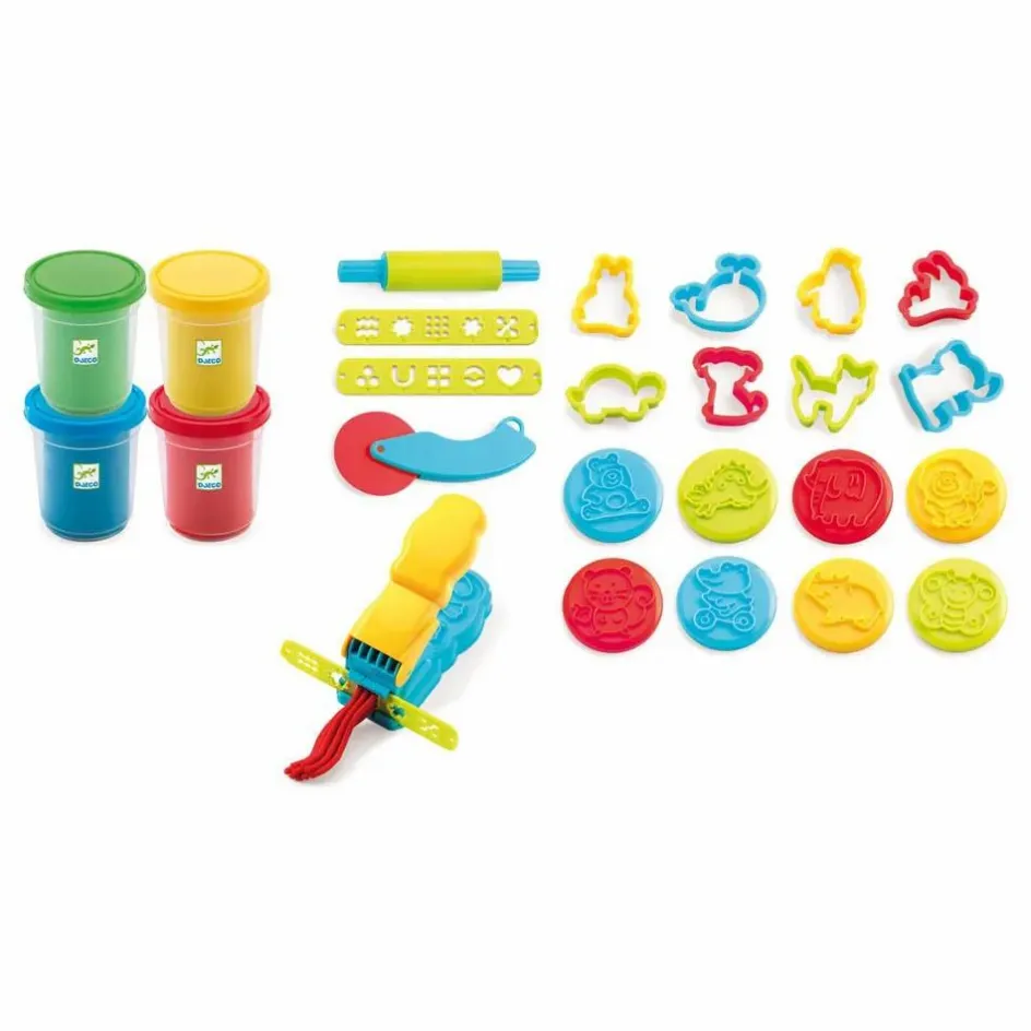 Outlet Djeco Pâte à modeler 4 pots et 21 outils Multicolore