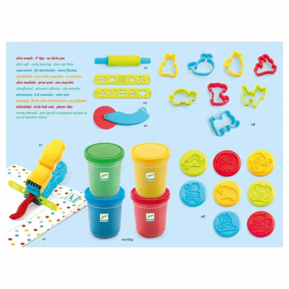 Outlet Djeco Pâte à modeler 4 pots et 21 outils Multicolore