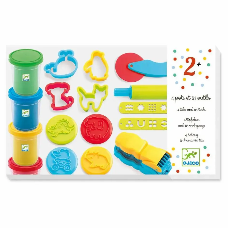 Outlet Djeco Pâte à modeler 4 pots et 21 outils Multicolore