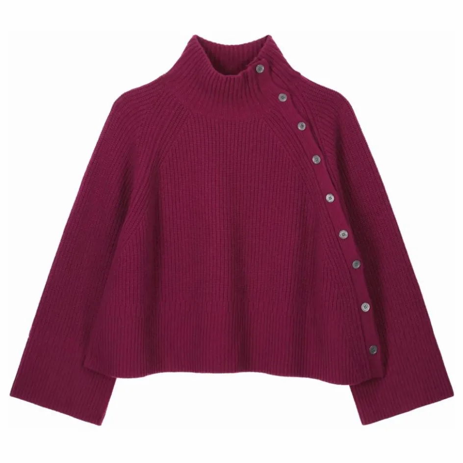 Femme Bompard Pulls, Gilets*Pull Col Montant Boutonné Oversize Côtes Cachemire |