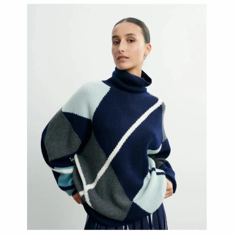 Clearance Bompard Pull Oversize Argyle Intarsia Cachemire | Bleu marine