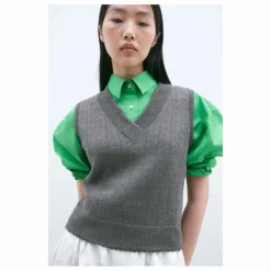 Femme Cordera Pulls, Gilets*Pull Sans Manches Col V Pointelle Laine Mérinos |