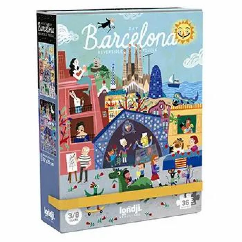 New Londji Puzzle recto verso Nuit Jour Barcelona Multicolore