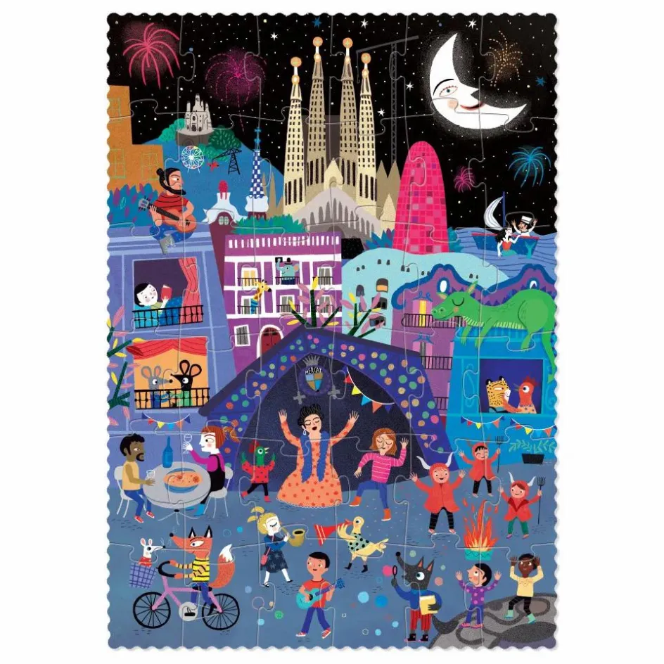 New Londji Puzzle recto verso Nuit Jour Barcelona Multicolore