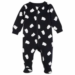 Clearance Petit Lem Pyjama Avec Pieds Fantômes Phosphorescents Coton Bio | Noir