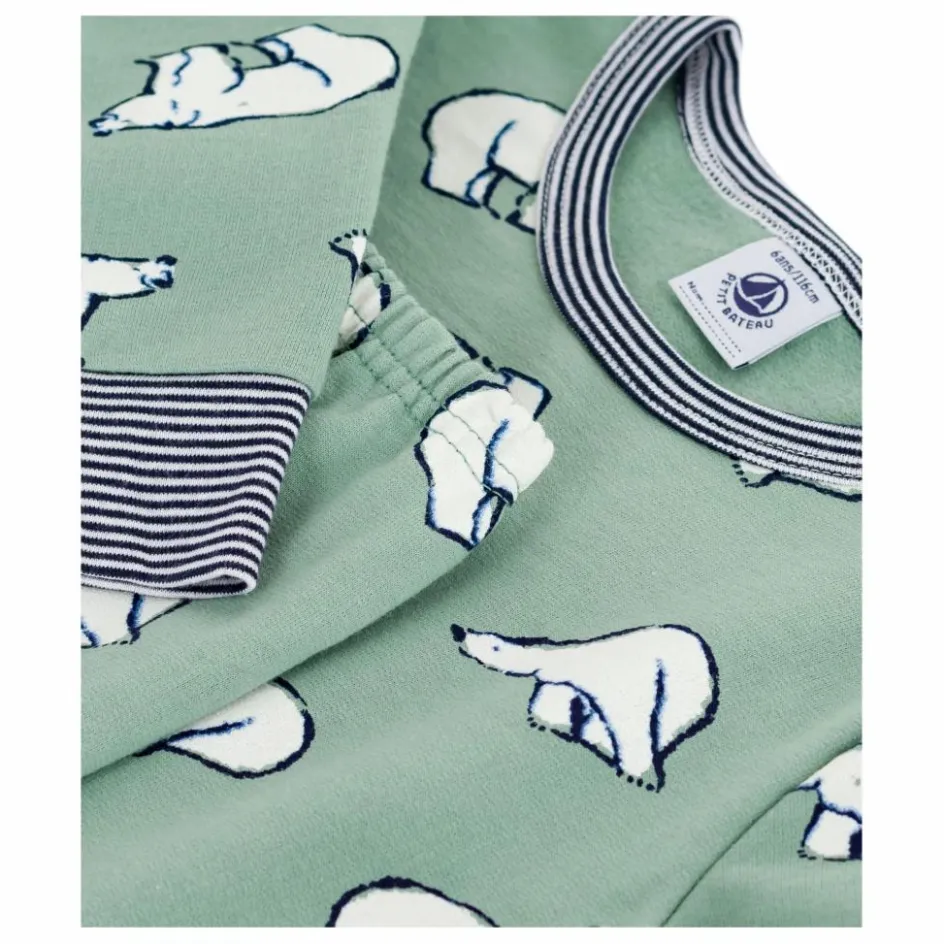 Enfant Petit Bateau Nuit, Sous-Vêtements*Pyjama Col Rayé Ours Coton Bio |