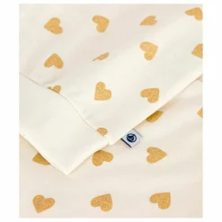 Petit Bateau Pyjama Droit Cœurs Pailletés Coton Bio | Ecru