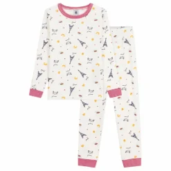 New Petit Bateau Pyjama Paris Col Rayé Coton Bio | Blanc