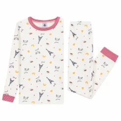 New Petit Bateau Pyjama Paris Col Rayé Coton Bio | Blanc