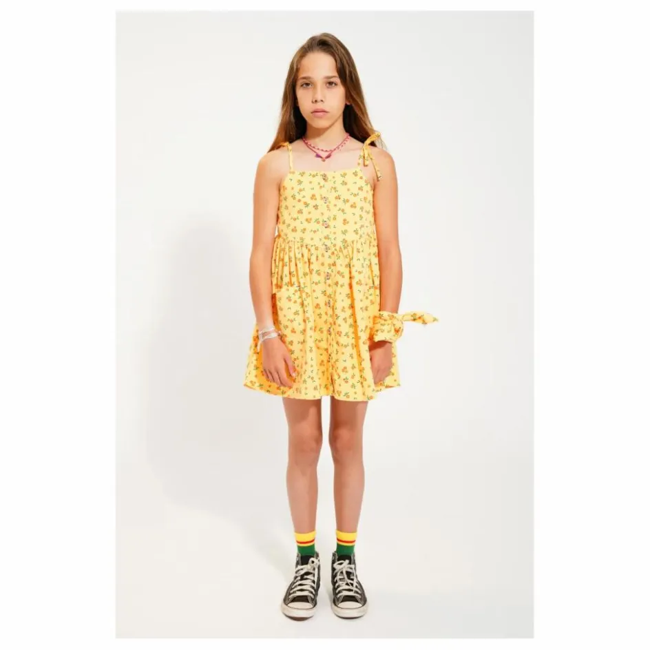 Hot Piupiuchick Robe Fleuri Coton Bio | Jaune