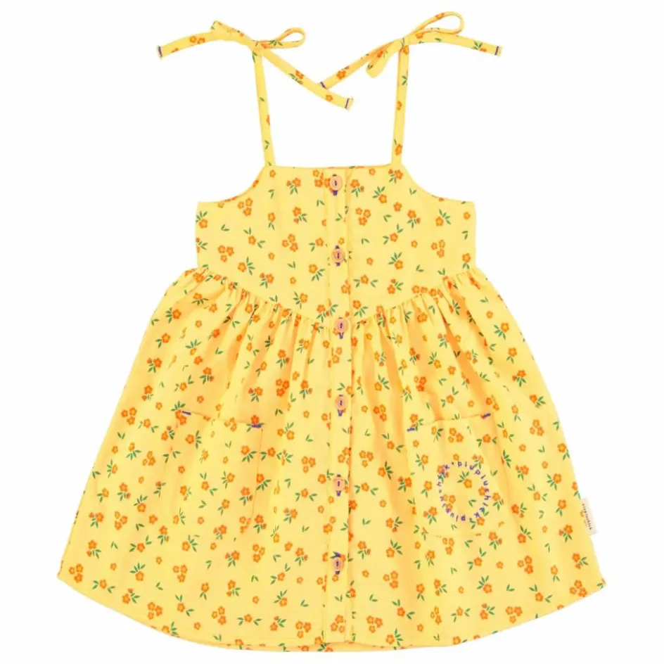 Hot Piupiuchick Robe Fleuri Coton Bio | Jaune