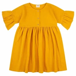 Best Matona Robe à Volants Coton Bio | Jaune moutarde