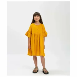 Best Matona Robe à Volants Coton Bio | Jaune moutarde