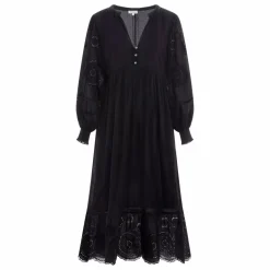 Online Alma Deia Robe Brodé Manches Longues en Coton Bio | Noir