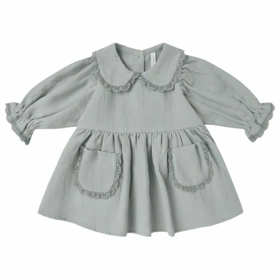 Quincy Mae Robe Col Gaze de Coton Bio | Bleu gris