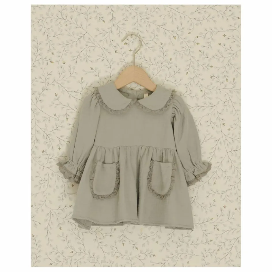 Quincy Mae Robe Col Gaze de Coton Bio | Bleu gris