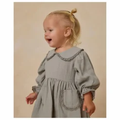Quincy Mae Robe Col Gaze de Coton Bio | Bleu gris