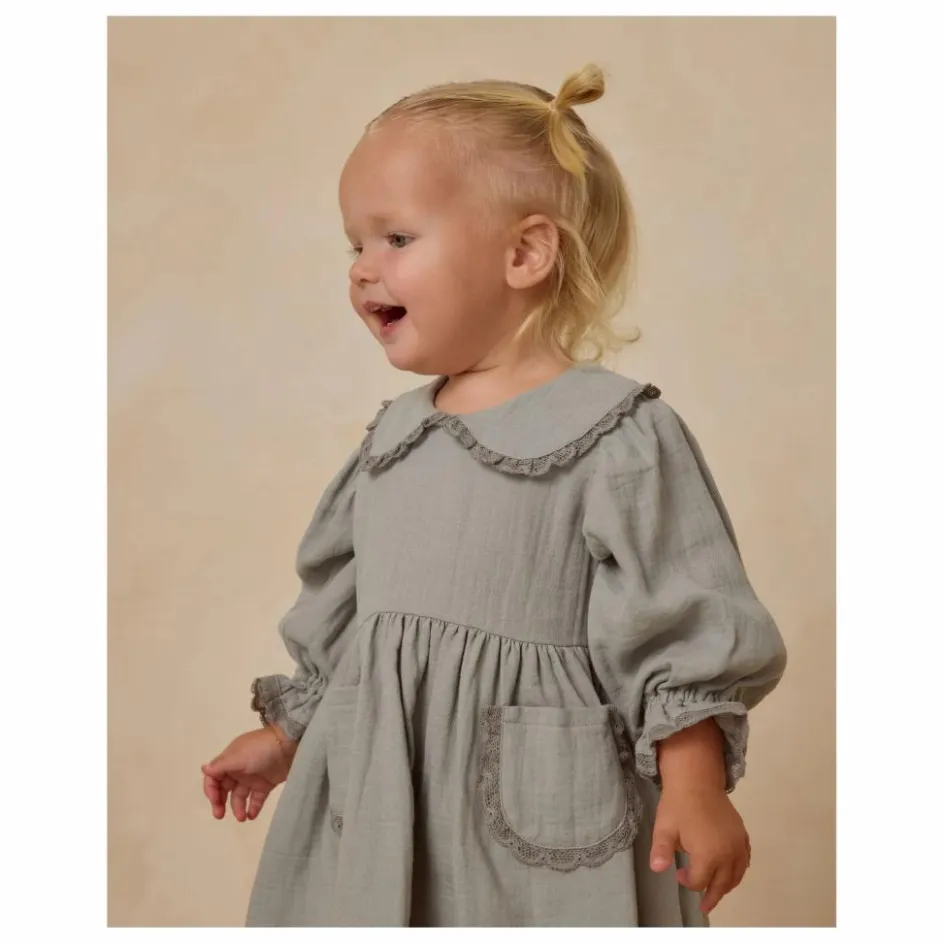 Quincy Mae Robe Col Gaze de Coton Bio | Bleu gris